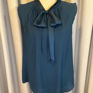 LOFT Teal Sleeveless Tie-Neck Blouse